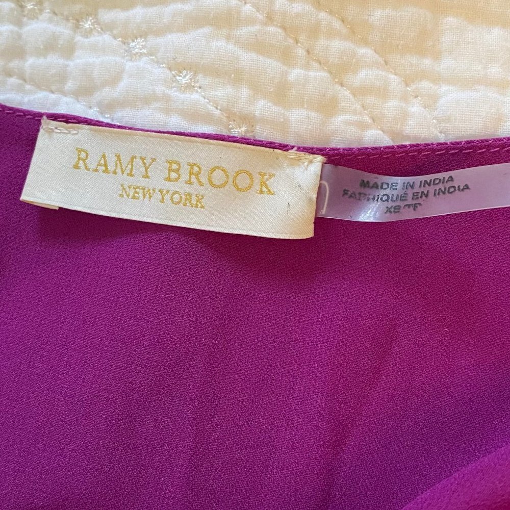 Ramy Brook Eyelet Molly Pink Purple Long Bell Sleeve Mini Dress, Beaded, Sz XS - Picture 10 of 11